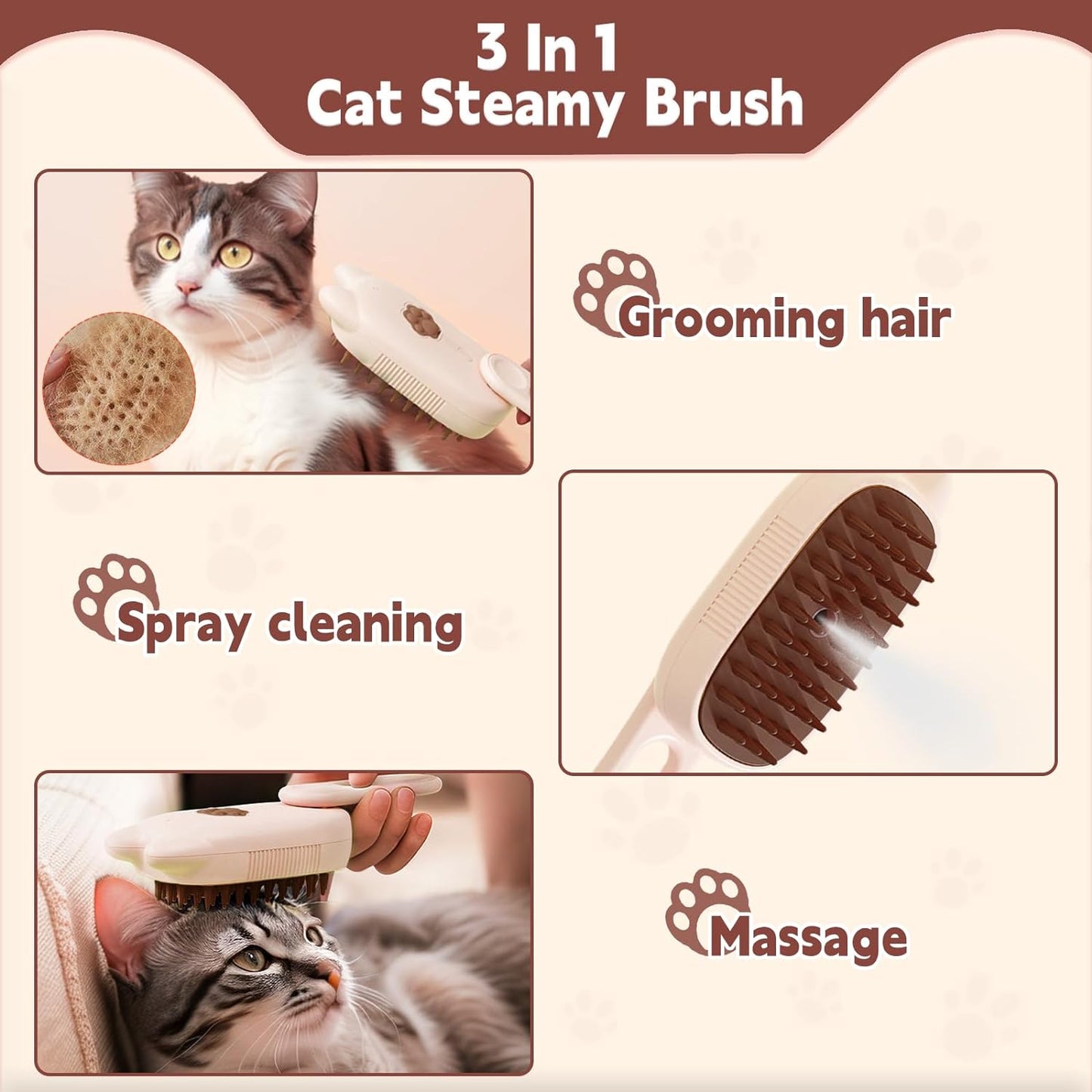 Innovative 3 In 1 Pet Steam Brush