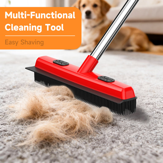 Pet Carpet Hair Removal Broom 2-in-1 Hair Remover & Squeegee For Carpets Easy To Use Versatile Cleaning Tool For Pet Owners - Shedding Grooming Kit